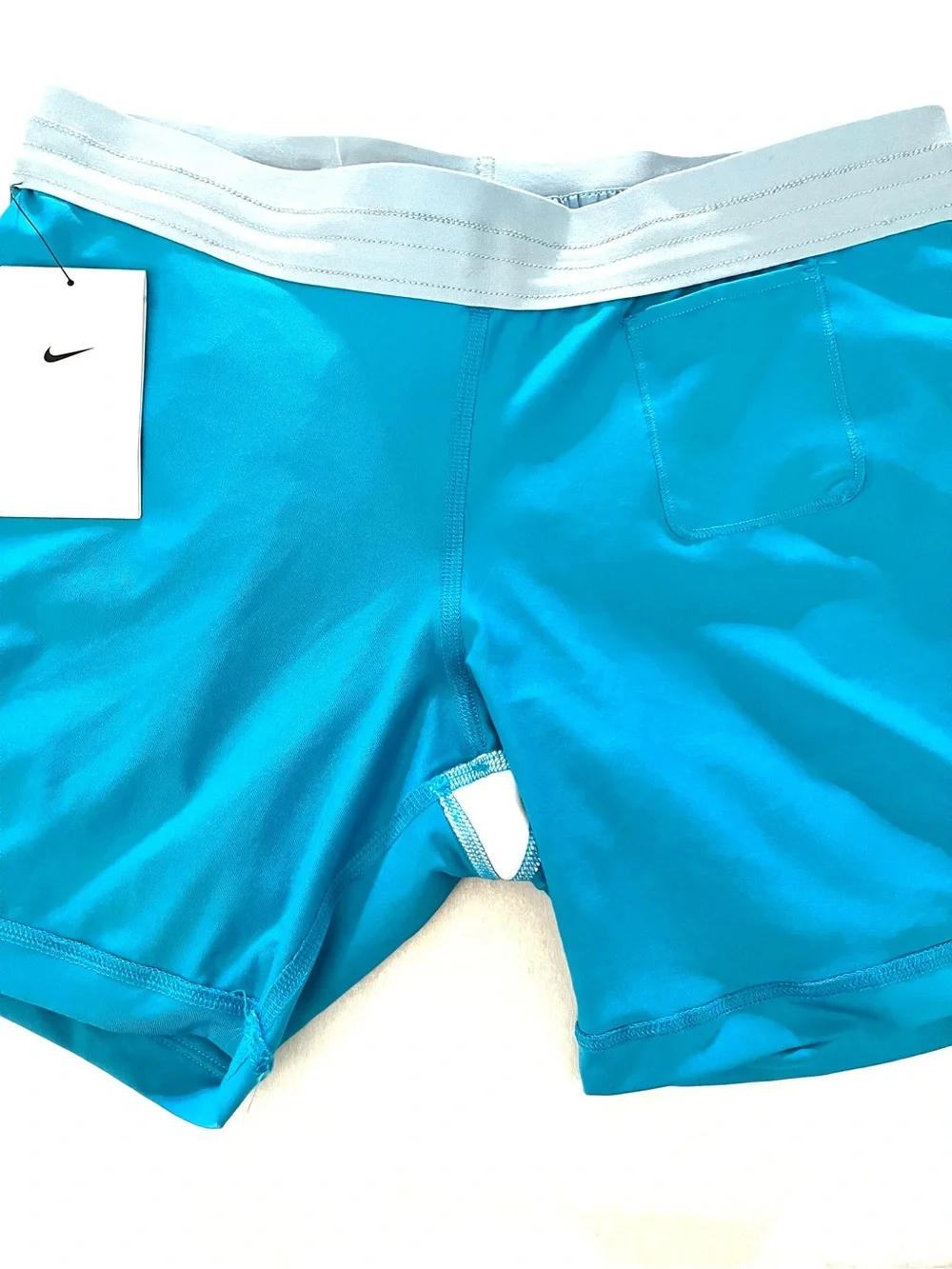 Nike Light Blue Women's Athletic Shorts with Orange Drawstring